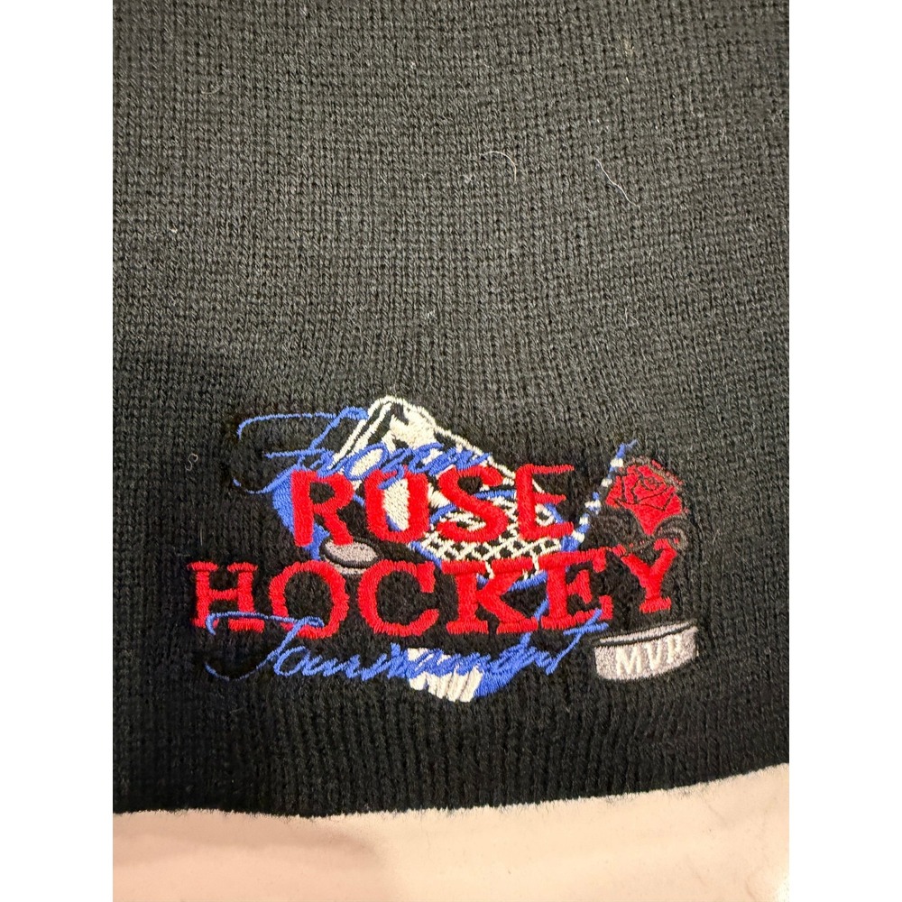 Rose Hockey Tournament MVP Beanie Hat Mens Black Knit Winter Cap Embroidered - Picture 2 of 5